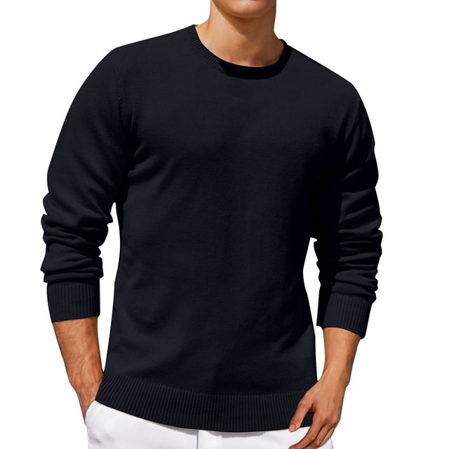 Jalioing Men's Crew Neck Sweaters Casual Basic Long Sleeve Pullover Sweater Fall Winter Solid Color Knit Shirts