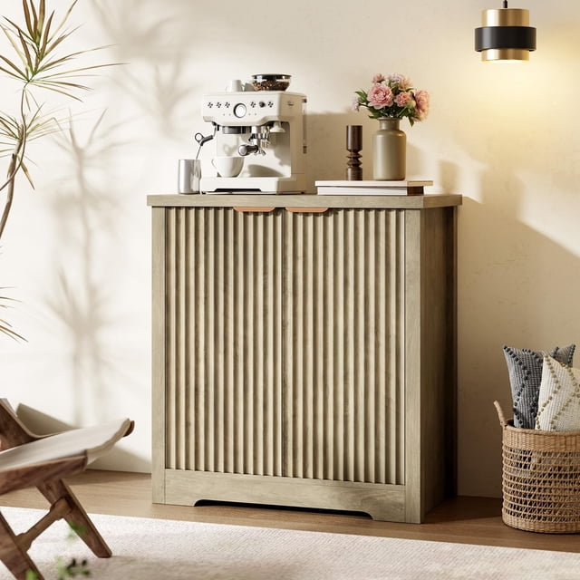 GloryStar Buffet Bahut à Porte Cannelée, Armoire de Rangement à Tablette Ajustable, Console d'Accent Moderne pour Salle à Manger, Salon Ou Couloir