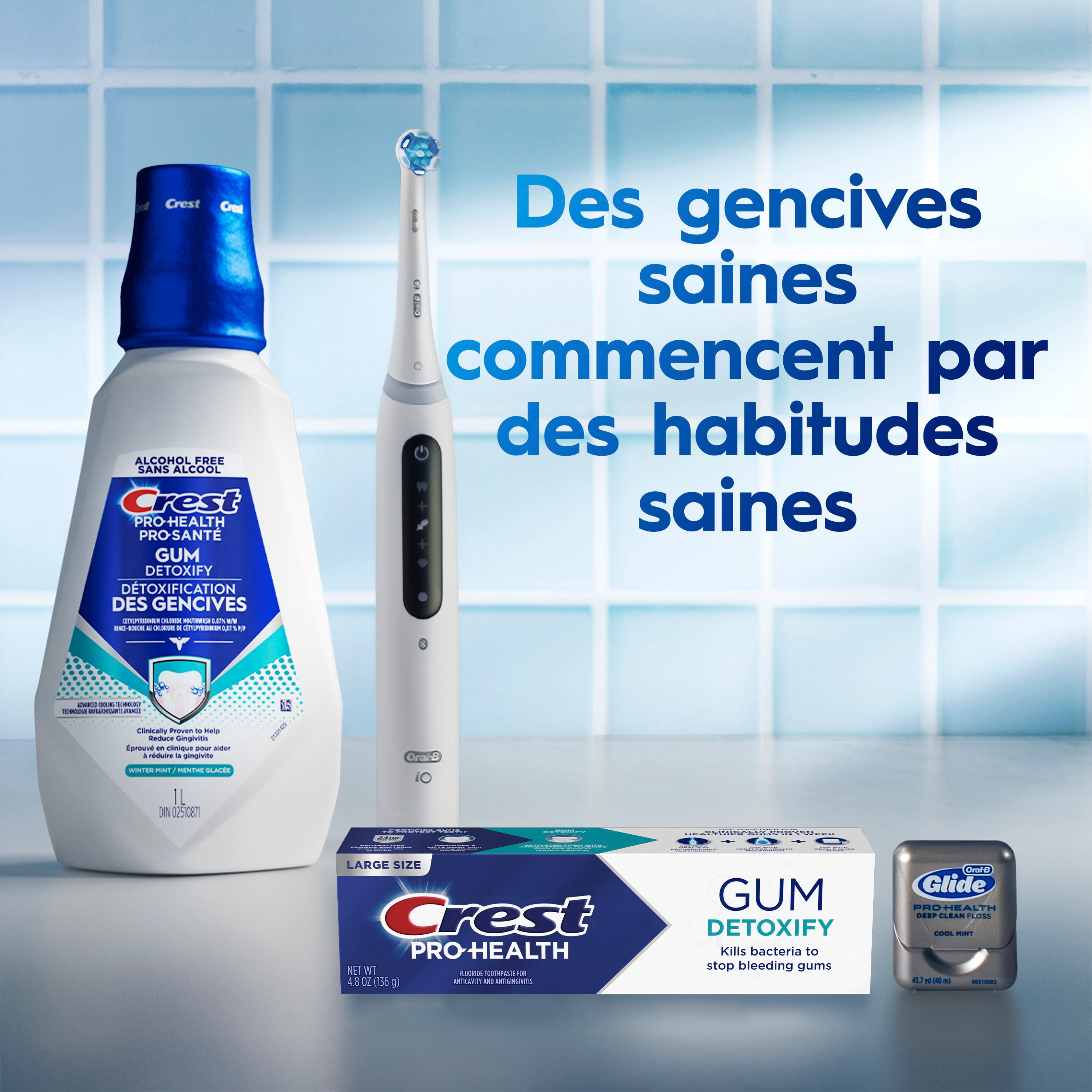 Rince-bouche Crest Pro-Santé Détoxification des gencives, antigingivite et antiplaque, neutralise la plaque, sans alcool, menthe d’hiver, 1 L