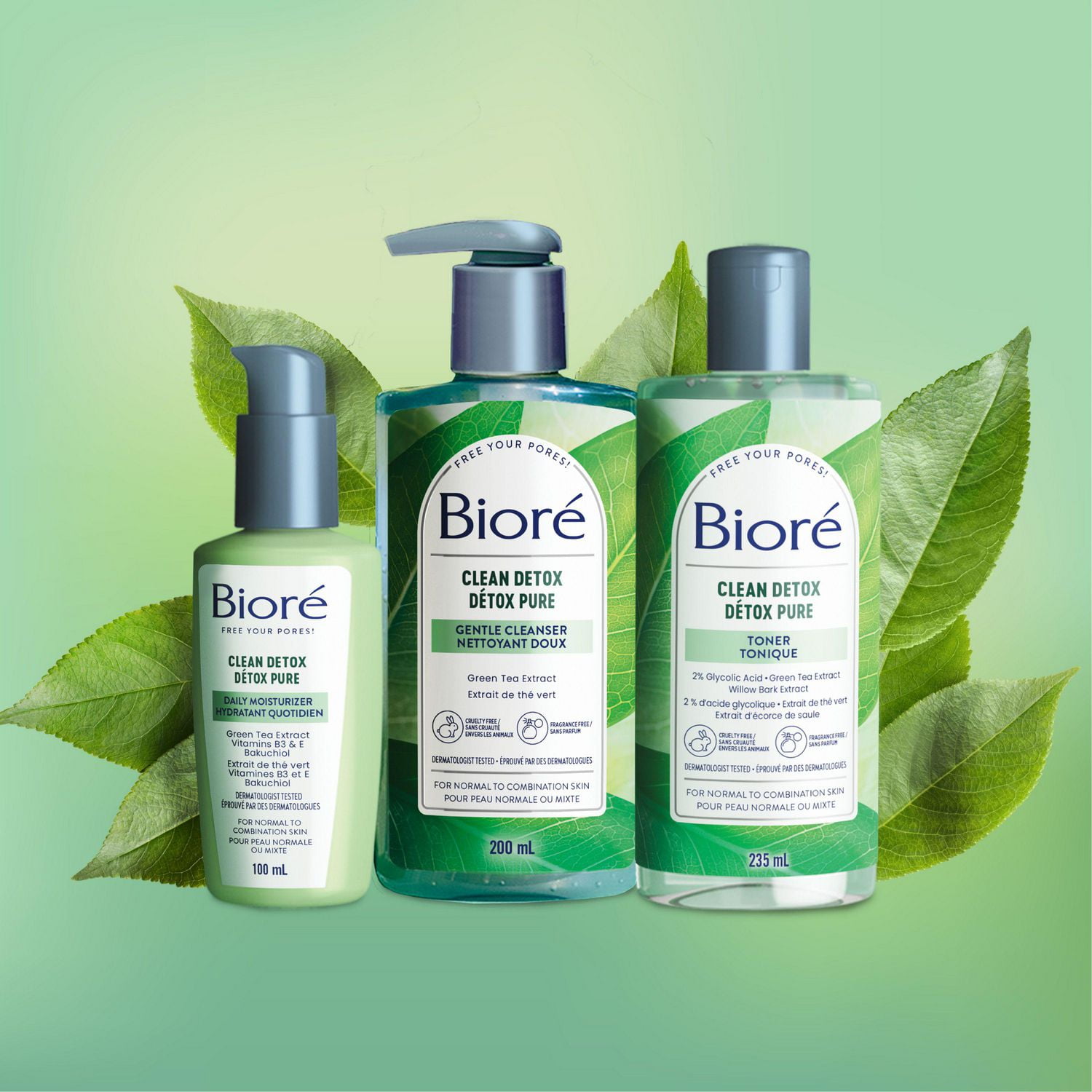 Nettoyant doux pour le visage Détox Pure de Bioré, Pour Peau normale ou Mixte, 200mL