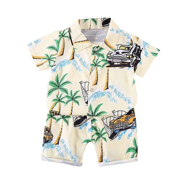 MIASHUI Toddler Boys Short Sets Tropical Print Button Down Shirt Outfits Boy Clothes,Yellow,6-9 Months