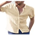 thumbnail image 1 of CHUANK Hommes Lin Manches Courtes Chemises d'Été Décontracté Robe en Vrac Soft Tops Tee M-3XL, 1 of 3