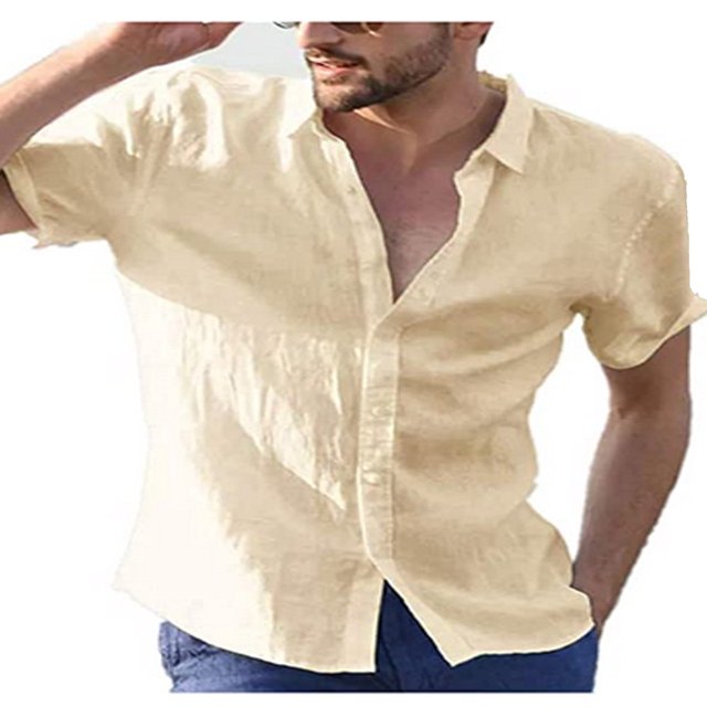 CHUANK Hommes Lin Manches Courtes Chemises d'Été Décontracté Robe en Vrac Soft Tops Tee M-3XL
