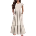 thumbnail image 1 of Yanlir Robe Décontractée pour Filles, Manches Courtes, Col Rond, Imprimé Mode, Robe d'Été avec Poches pour Confort Quotidien, 6-13 Ans (Beige, 8-9 Ans), 1 of 7
