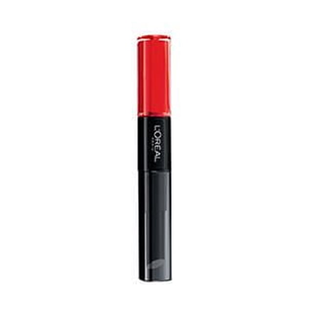 L'Oréal Paris Infaillible 2-Step Lipstick (lipcolour), 2.3 ML, a slim dual-ended tube with a red cap and black base featuring the L'Oréal Paris logo, offering a hyaluron-infused longwear formula for vibrant, moisturizing, no-transfer lip colour suitable for all-day wear.