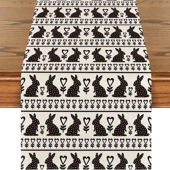 SDNall Easter Table Runner for Indoor and Outdoor Dining Tables, Spring and Summer Holiday Centerpiece with Rabbit Designs, Easy-Clean Decor for Home Parties