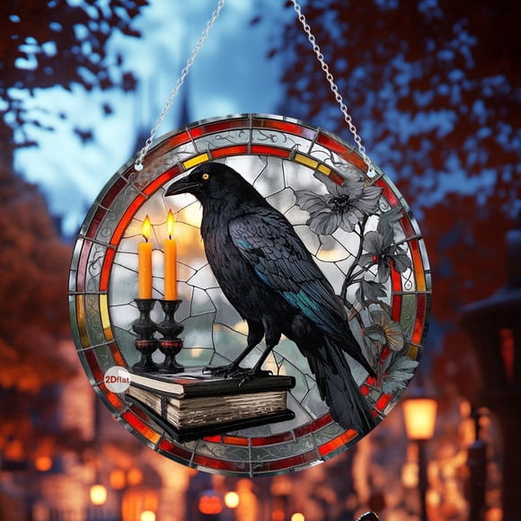 Jubipavy Halloween Crow Acrylic Doors And Windows Wall Hanging Pendants Scene Decoration