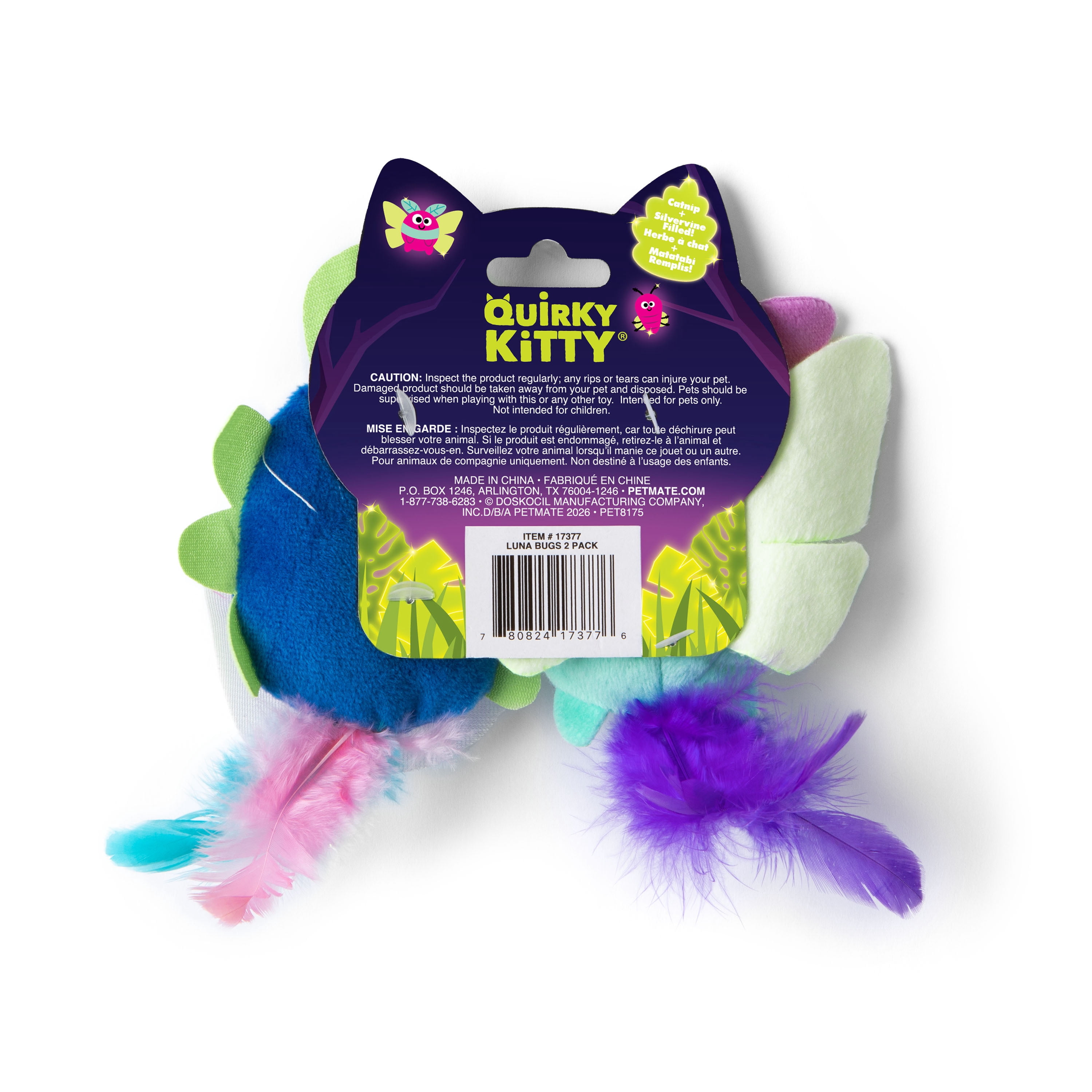 Quirky Kitty Jouet pour Chat Insectes Lunaires de Forêt Lumineux Brille dans le Noir, 2pk