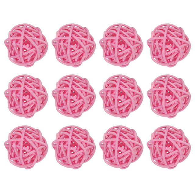 Unique Bargains 12 Pcs Wicker Rattan Balls Decorative Balls 1.2Inch for Vase Fillers ,Wedding ,Party ,Pink