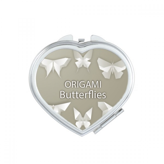 White Origa Pattern Heart Mirror Travel Magnification Portable Handheld Pocket Makeup