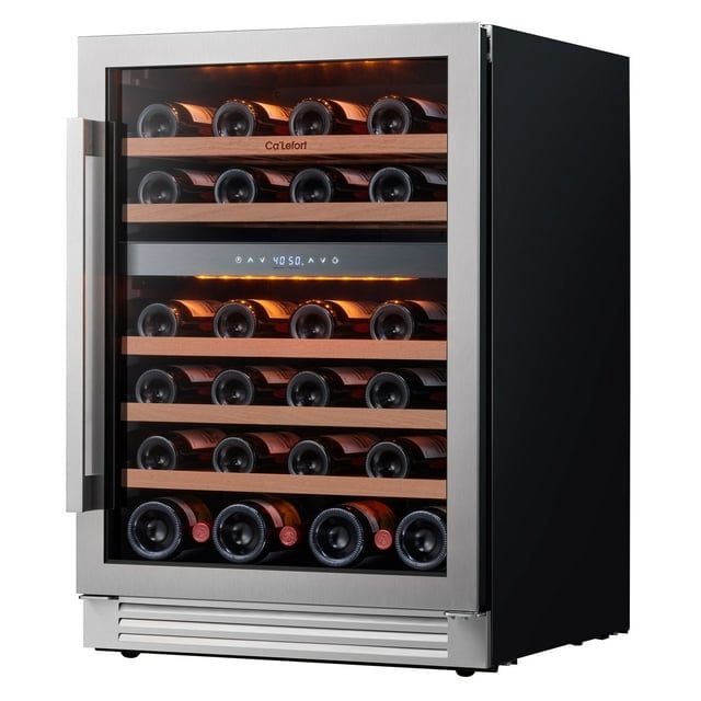Ca'Lefort 24inch Wine Cooler Refrigerator,46 Bottle Built in Wine Fridge with Double Layer Glass Door for Home Office