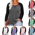 thumbnail image 1 of Yuyuzo T-Shirts pour Femmes Grande Taille à Blocs de Couleur à Manches Longues Col Ras du Cou Coupe Ample Confortable Tunique Unie T-Shirts, 1 of 7