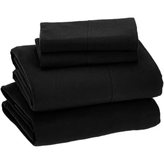 Sleepdown 100% Cotton Jersey Sheets Full, 4 Piece Full Bed Sheets Soft Breathable Deep Pocket Full Size Bed Sheets, Black