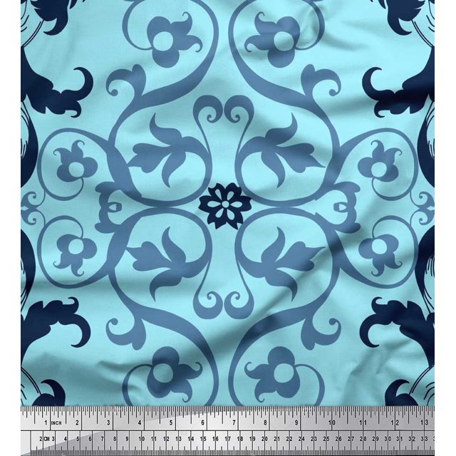 Soimoi polyester Crepe Fabric Swirl & Ogee Damask Print Fabric by Yard 52 Inch Wide