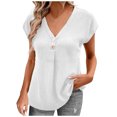 thumbnail image 1 of Timegard Womens Tops V Neck Button Ruched Cap Short Sleeve Solid Color Tee Dressy Casual Tunic Tops, 1 of 5
