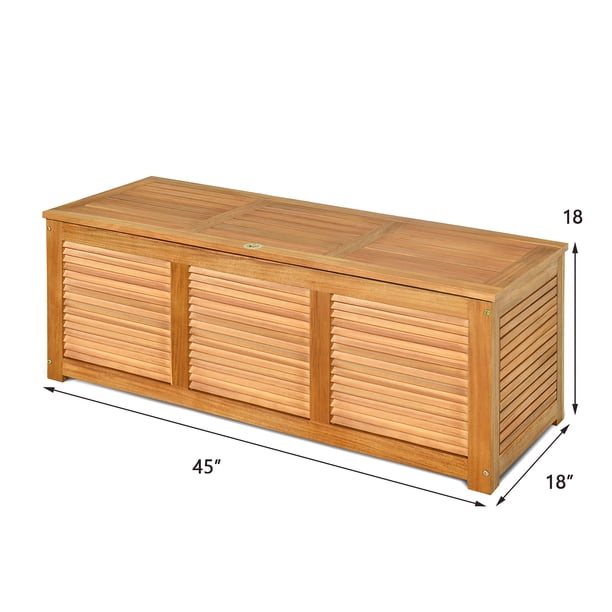 Gymax Acacia Wood Deck Box 46 Gallon Garden Backyard Storage Bench