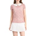thumbnail image 1 of INSPIRE CHIC Blouse en Dentelle Transparente à Manches Courtes pour Femme à Col Peter Pan Contrastant S Orange Rose, 1 of 6