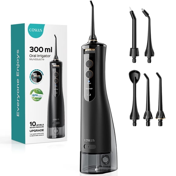 COSLUS Water Portable Flosser for Teeth: Electric Flosser for Braces, Sensitive Teeth, Gums - Advanced 10 Pressure Settings for Multiple Users, Cordless fo
