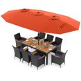 thumbnail image 1 of Costway 11 PCS Patio Wicker Dining Set with Double-Sided Outdoor Umbrella 8 Stackable Chairs, 1 of 9
