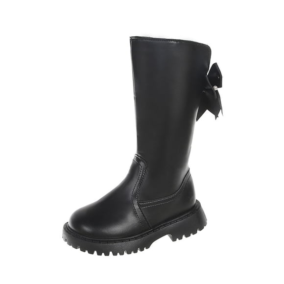 Gubotare Little Girls Combat Boots Girls Kids Western Boots Embroidered Cowgirl Cowboy Boots Girls Mid Calf Riding Shoes Little Kid/Big Kid Size 2 (Black,Big Kids 2)