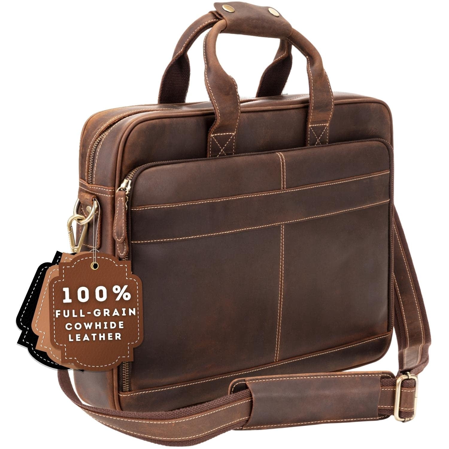 Luxorro Full-Grain Leather Briefcases for Men, Leather Laptop Bag For Men, Leather Laptop Briefcase For Men, Leather Bag For Men, Leather Computer Bag For Men, Leather Messenger Bag, Fits 15.6" Laptop