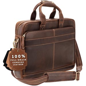 Luxorro Full-Grain Leather Briefcases for Men, Leather Laptop Bag For Men, Leather Laptop Briefcase For Men, Leather Bag For Men, Leather Computer Bag For Men, Leather Messenger Bag, Fits 15.6" Laptop