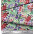 thumbnail image 2 of Soimoi Green Cotton Voile Fabric Floral,Insect & Parrot Bird Decor Fabric Printed BTY 56 Inch Wide, 2 of 3