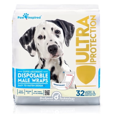 32ct Paw Inspired Disposable Male Dog Wraps, Belly Bands for Male Dogs (Large)