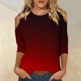thumbnail image 2 of QIPOPIQ Hauts pour Femmes Manches 3/4 Chemises Col Rond Blouses Décontractées Amples Imprimé Dégradé T-Shirts en Liquidation, 2 of 5