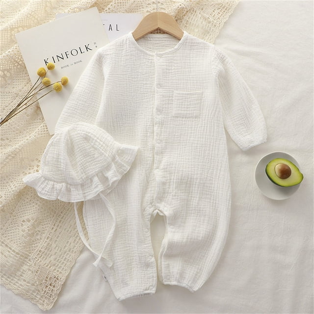 Cowsor Baby Solid Color Long Jumpsuit – Summer Crawling Suit (0-24M)