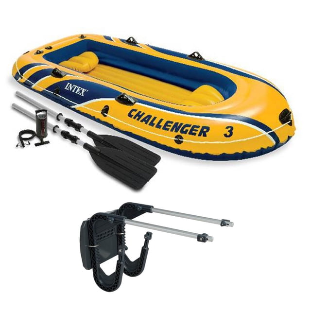 Intex Challenger Ensemble Radeau et Aviron pour 2 Personnes, Bateau 3, Gonflable, avec Trousse de Montage de Moteur