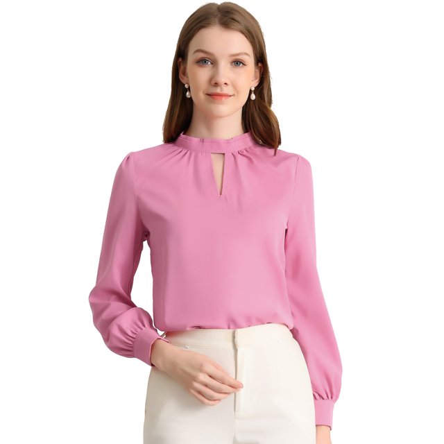 INSPIRE CHIC Blouse à Boutons pour Femmes à Col Montant avec Goutte d'Eau, Dos Plissé