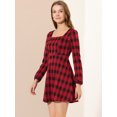 thumbnail image 4 of INSPIRE CHIC Women's Fall Square Neck Vintage Mini Plaids Dress, 4 of 6