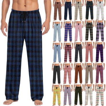 Frostluinai Mens Flannel Pajama Pants Color Block Plaid Lounge Pj Bottoms Loose Straight Wide Leg Pants Loungewear for Men with Pockets