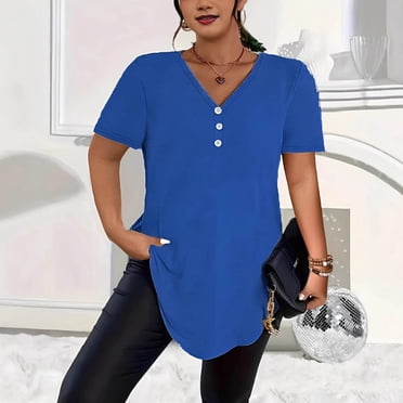 Maqroz Plus Size Tunic Tops for Women 3/4 Sleeve Crew Neck T Shirts Floral Print Oversized Loose Tees Casual Blouse Spring Summer Beach Vacation Clothes Blue XXXXXL