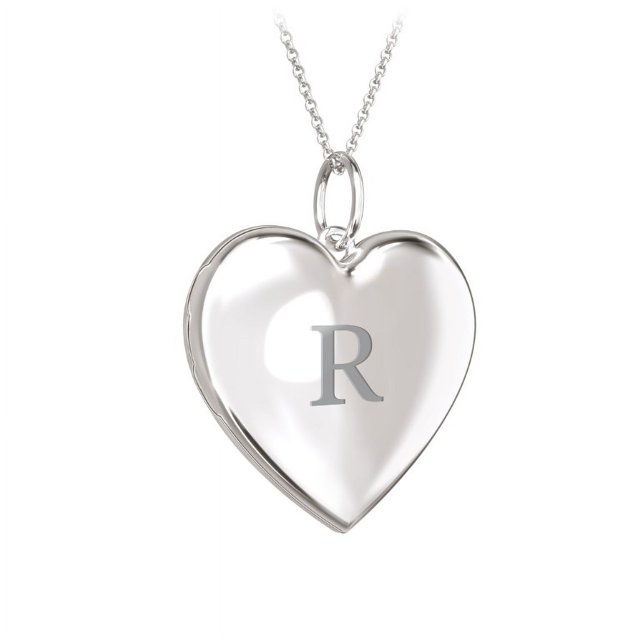 Collier Médaillon Cœur Initial en Or Blanc 10 K