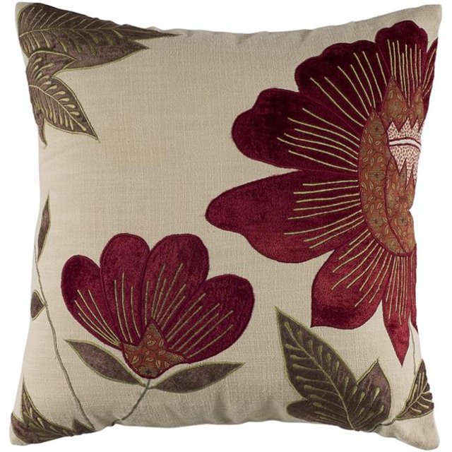 HomeRoots 403115 Red & Beige Floral Down Filled Throw Pillow, Beige