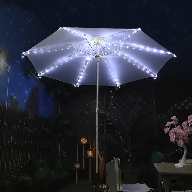 Mistaha LED Umbrella Lights with Colorful Illusion Effects - 1.2m 104 Lights, Solar Powered & Remote Control - Festive Decorative String Lights for Tents - White