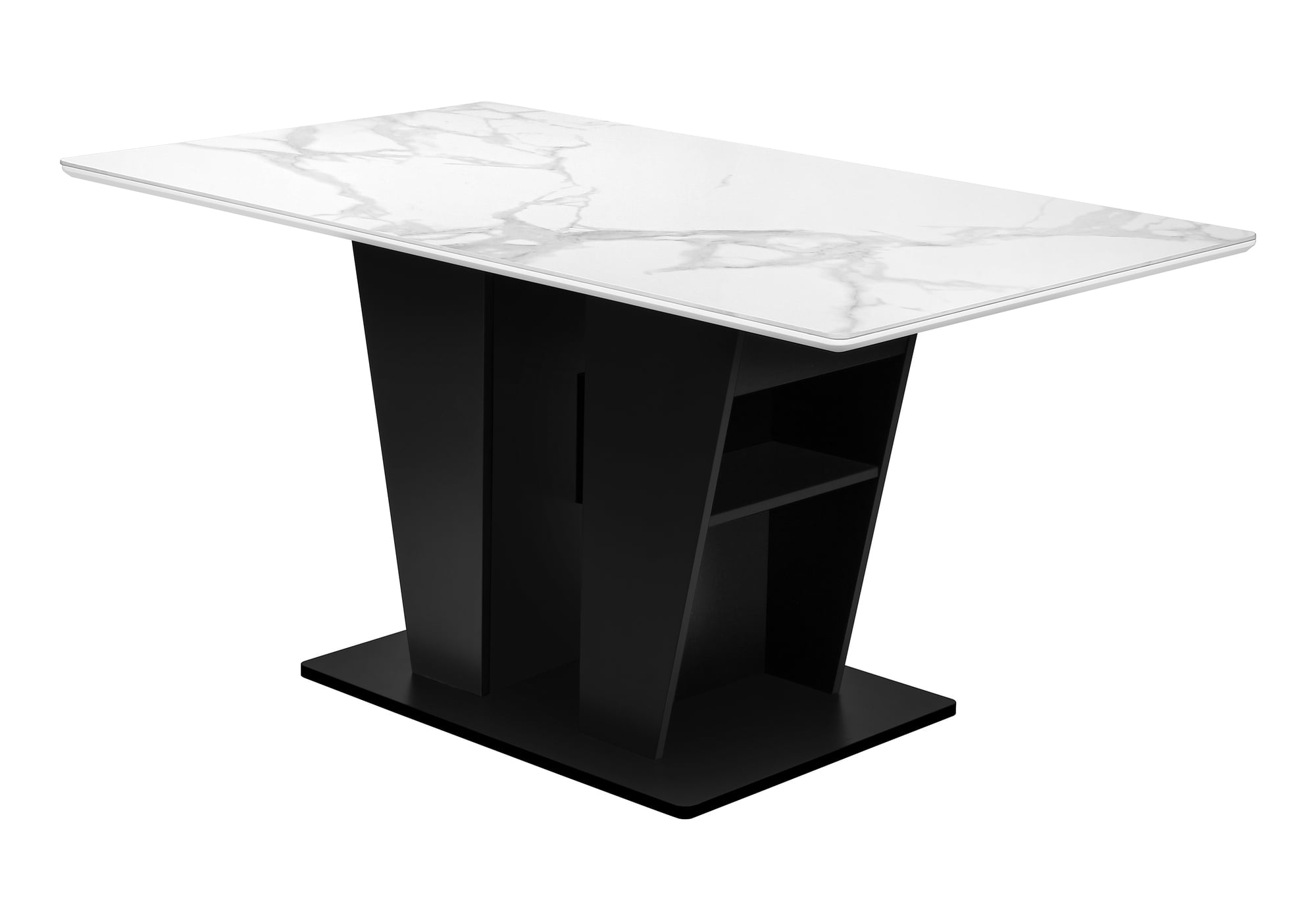 Monarch Specialties - Table A Manger, 60" Rectangulaire, Plateau En Pierre Frittée, Salle À Manger, Cuisine, Pierre Blanche, Stratifié Noir, Contemporain, Moderne