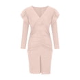 thumbnail image 4 of FcBaudy Robe à Manches Longues Col en V, Robes d'Été pour Femmes, Robes de Mode Féminine Col en V Couleur Unie Robe Longue Manches Longues Robe de Soirée Slim Robe Femme, 4 of 9