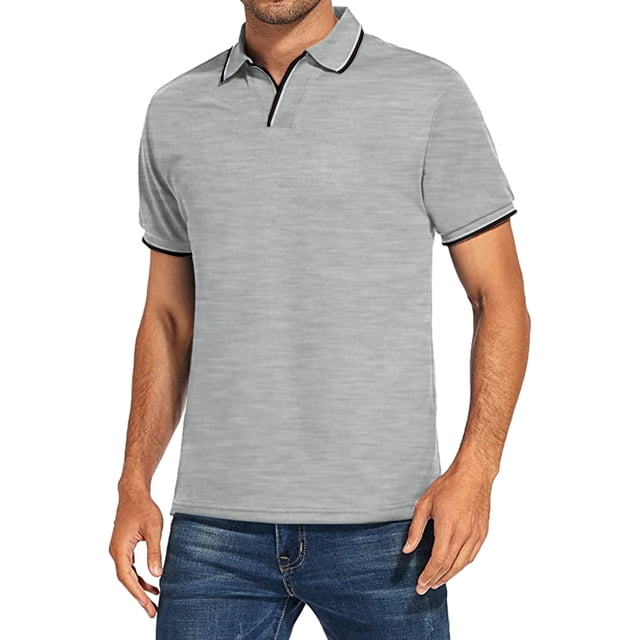 DPTALR T-Shirt Décontracté pour Homme, Coupe Ajustée, Col Rabattu, Couleur Unie, Manches Courtes, Haut, Blouse