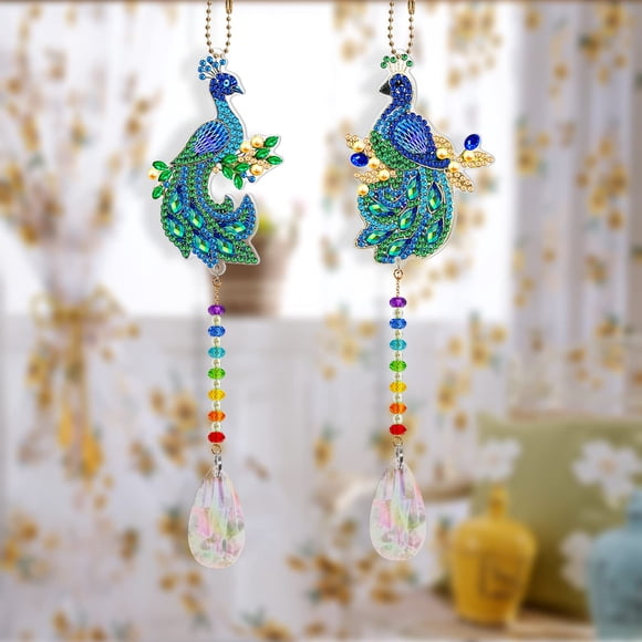 DIY Double-Sided Acrylic Crafted Mosaic Art Suncatcher Pendants – Set of 2 Beaded Mosaic Art Kit with Sparkling Rhinestones – Window, Wall, Garden Decorative Hanging, Craft Size SMDZ05