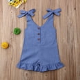 thumbnail image 3 of Baby Girls Summer Sleeveless Romper Lace-up Button Down Ruffled Jumpsuit, 3 of 9