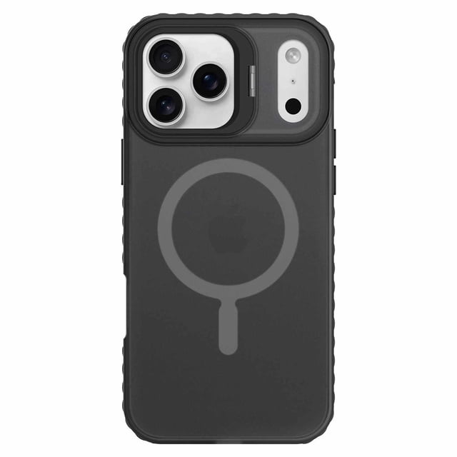 Nimbus9 Stratus 2 Étui MagSafe Fumée pour iPhone 17 Pro Max Montré à l'Arrière avec une Finition Fumée Mate, Cercle de Recharge MagSafe visible, Cadre de Caméra Surélevé Protégeant les triple Objectifs, et Côtés Ergonomiques Texturés pour une Prise Sécurisée, Conçu pour une protection contre les Chutes de 20 Pieds et une Compatibilité MagSafe Sans Couture.