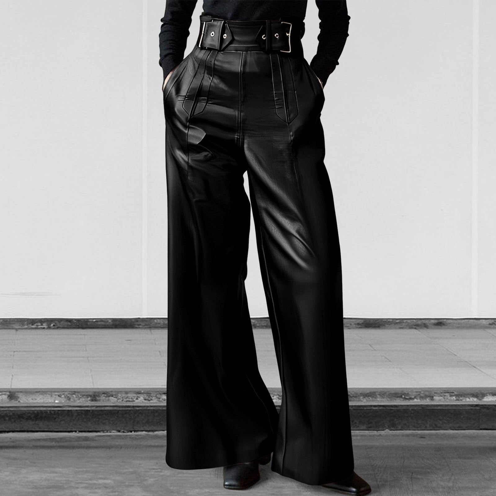 Nfurl Leather Pants Women High Waisted Wide Leg Pants for Women