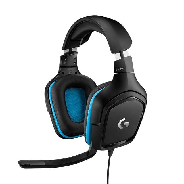 Logitech G432 7.1 Casque de Jeu Filaire à Son Surround avec Coussinets d'Oreille en Similicuir Noirs Rotatifs Doublés de Tissu Bleu, microphone Boomb flexible 6 mm et Connexion Filaire 3,5 mm compatible avec PC, Mac et consoles de Jeu, Convient pour des Jeux Immersifs et une communication Vocale Claire.