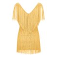 thumbnail image 5 of CEHVOM Mode Femmes Aguichant Col en V Couleur Unie à Franges Robe Sans Manches Jupe Courte, 5 of 5