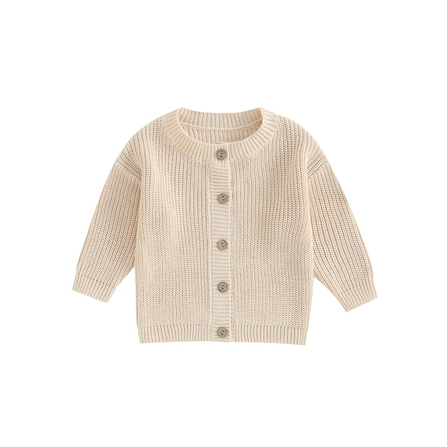 Kmbangi Cardigan Tricoté pour Bébés Filles Mignon Manches Longues Col Rond Couleur Unie Pull Boutonné Automne