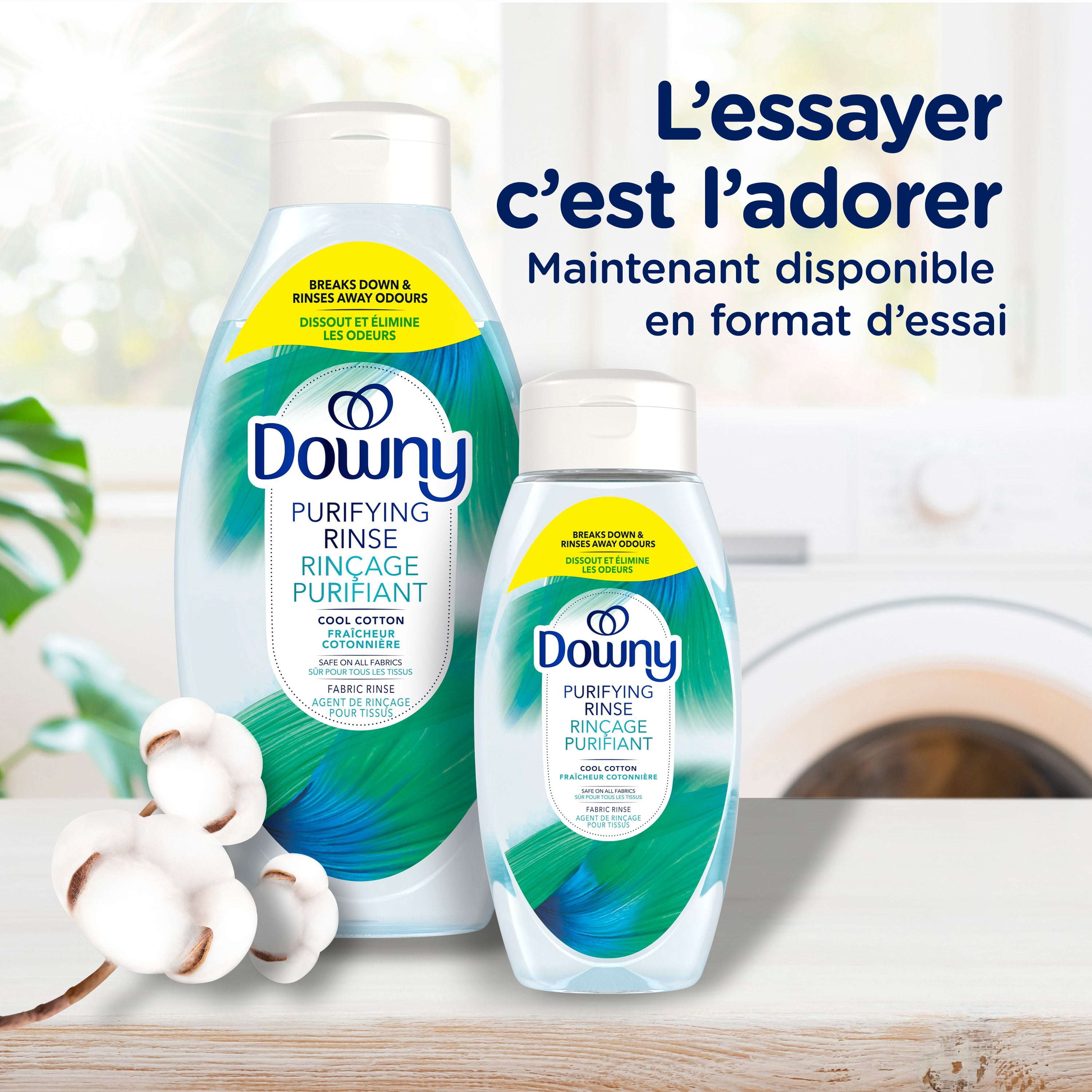 Downy Rinçage Purifiant Éliminateur d'Odeurs pour la Lessive, Parfum Fraîcheur Cotonnière, Assouplissant Textile et Rinçage d'Élimination des Odeurs pour la Lessive, Combat les Odeurs à la source, Compatible HE 54WL