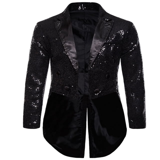 Men‘s Suit Shiny Sequins Turn-Down Collar Prom Swallow-Tailed Tuxedo